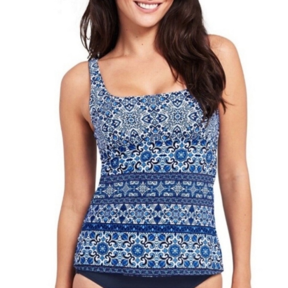 Lands End Tankini Top Swimsuit Swim Deep Sea Mix Majolica 12